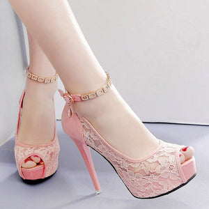 Lace Wedding Shoes Woman Peep Toe High Heels Women Shoes Platform Heels