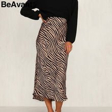 Load image into Gallery viewer, Zebra stripe women midi skirt high waist straight animal print female bottom skirt