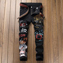 Load image into Gallery viewer, High Street Fashion Mens Jeans Night Club Black White Color Personal Designer Printed Jeans Men Punk Pants Skinny Hip Hop Jeans