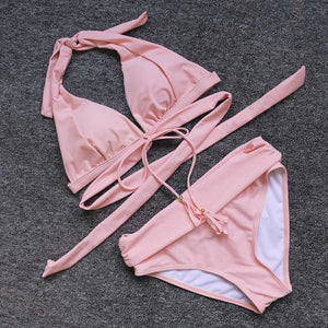 Pink High Waist Push Up Tassel  Bathing Suit