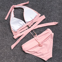 Load image into Gallery viewer, Pink High Waist Push Up Tassel  Bathing Suit