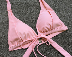 Pink High Waist Push Up Tassel  Bathing Suit