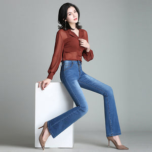 Women Spring Slim Wide Leg Ladies Denim Trousers Elastic High Waist Woman Jeans