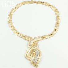 Load image into Gallery viewer, Jewelry Nigerian Crystal Necklace Hoop Earrings Women Italian Bridal Jewelry Sets Fashion African Dubai Gold