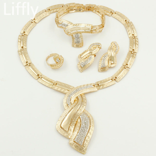 Jewelry Nigerian Crystal Necklace Hoop Earrings Women Italian Bridal Jewelry Sets Fashion African Dubai Gold