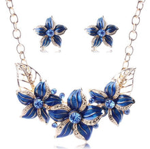 Load image into Gallery viewer, Austrian Crystal Enamel Flower Jewelry Sets Women African Costume Jewelry Maxi Necklace Earring Set XY-N404