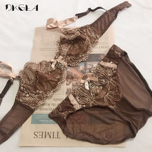 Load image into Gallery viewer, New Sexy Bra Panties Sets Plus Size Brassiere Ultrathin Underwear Set Transparent Bras Women Lace Lingerie Set Embroidery Brown