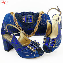 Load image into Gallery viewer, Blue women pumps with a big bag set African shoes match handbag for dress