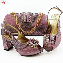 Load image into Gallery viewer, Blue women pumps with a big bag set African shoes match handbag for dress