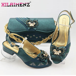 Italian Design Dark Green Women Shoes and Bag to Match