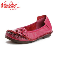 Load image into Gallery viewer, Genuine Leather Women Casual Flower Flat Round Toe Style Boat Shoes Soft Comfortable