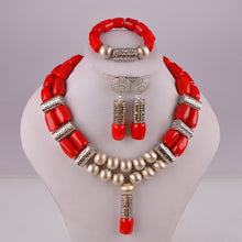 Load image into Gallery viewer, Nigerian coral beads jewelry set bridal jewelry sets African beads necklaces for women