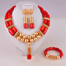 Load image into Gallery viewer, Nigerian coral beads jewelry set bridal jewelry sets African beads necklaces for women
