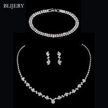 Load image into Gallery viewer, Crystal Bridal Jewelry Sets Silver Color Geometric Choker Necklace Earrings Bracelet Wedding Jewelry Sets