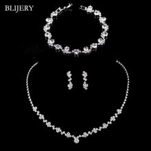 Load image into Gallery viewer, Crystal Bridal Jewelry Sets Silver Color Geometric Choker Necklace Earrings Bracelet Wedding Jewelry Sets