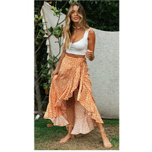 Load image into Gallery viewer, Fashion Trend Women Floral High Waist Ruffled Long Skirts Split Bandage Loose Boho Beach Summer Party Holiday Wrap Buttoms