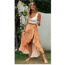 Load image into Gallery viewer, Fashion Trend Women Floral High Waist Ruffled Long Skirts Split Bandage Loose Boho Beach Summer Party Holiday Wrap Buttoms