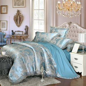 Luxury Silk Bedding Set Embroidery Bed Linens Tencel Satin Bed Sheet Set Jacquard Bedclothes Queen/King Size Bed cover 4/6pcs