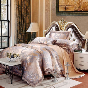 Luxury Silk Bedding Set Embroidery Bed Linens Tencel Satin Bed Sheet Set Jacquard Bedclothes Queen/King Size Bed cover 4/6pcs