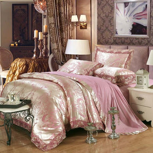 Luxury Silk Bedding Set Embroidery Bed Linens Tencel Satin Bed Sheet Set Jacquard Bedclothes Queen/King Size Bed cover 4/6pcs