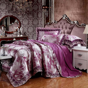 Luxury Silk Bedding Set Embroidery Bed Linens Tencel Satin Bed Sheet Set Jacquard Bedclothes Queen/King Size Bed cover 4/6pcs