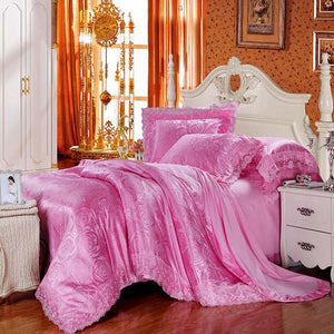 Luxury Silk Bedding Set Embroidery Bed Linens Tencel Satin Bed Sheet Set Jacquard Bedclothes Queen/King Size Bed cover 4/6pcs