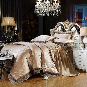 Luxury Silk Bedding Set Embroidery Bed Linens Tencel Satin Bed Sheet Set Jacquard Bedclothes Queen/King Size Bed cover 4/6pcs