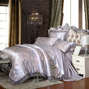 Luxury Silk Bedding Set Embroidery Bed Linens Tencel Satin Bed Sheet Set Jacquard Bedclothes Queen/King Size Bed cover 4/6pcs