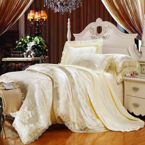 Luxury Silk Bedding Set Embroidery Bed Linens Tencel Satin Bed Sheet Set Jacquard Bedclothes Queen/King Size Bed cover 4/6pcs