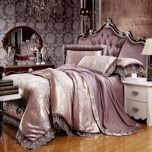 Luxury Silk Bedding Set Embroidery Bed Linens Tencel Satin Bed Sheet Set Jacquard Bedclothes Queen/King Size Bed cover 4/6pcs