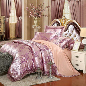 Luxury Silk Bedding Set Embroidery Bed Linens Tencel Satin Bed Sheet Set Jacquard Bedclothes Queen/King Size Bed cover 4/6pcs