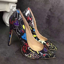 Load image into Gallery viewer, Women Heels Graffiti Colorful Women Pumps Fashion Sexy High Heels Pointed Toe Party Wedding Shoes Stiletto