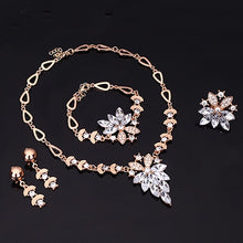Load image into Gallery viewer, Women's Wedding Bracelet Necklace Dubai Gold Jewelry Set Clear Crystal Ring Earrings
