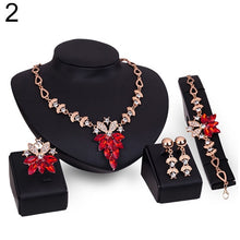 Load image into Gallery viewer, Women's Wedding Bracelet Necklace Dubai Gold Jewelry Set Clear Crystal Ring Earrings