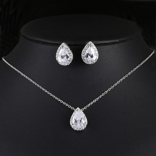 Nigerian Water Drop Cubic Zircon Wedding Jewelry Sets inlay Luxury Crystal Bridal Jewelry Set