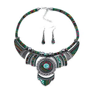 Fashion Jewelry National style resin  necklace and earrings two-piece jewelry sets for woman costume ethnic trendy jewelry set