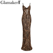 Load image into Gallery viewer, Glamaker Leopard print sexy maxi bodycon dress Women summer chiffon beach sundress Elegant vintage female club long party dress