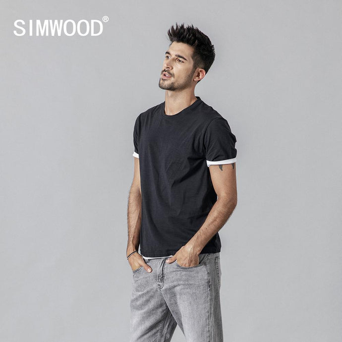 T shirt men contrast bindings o-neck high quality brand clothing