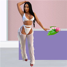 Load image into Gallery viewer, 3 Piece Bra Top Thongs Pearls Ruffle Sheer Mesh Pants Bikini And Trousers Suit 3 Colors