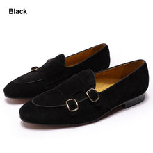 Load image into Gallery viewer, Fashion Design Suede Leather Mens Loafers Black Brown Green Casual Dress Shoes for Wedding Party Monk Strap Men Shoes Size 39-46