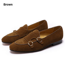 Load image into Gallery viewer, Fashion Design Suede Leather Mens Loafers Black Brown Green Casual Dress Shoes for Wedding Party Monk Strap Men Shoes Size 39-46