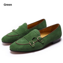 Load image into Gallery viewer, Fashion Design Suede Leather Mens Loafers Black Brown Green Casual Dress Shoes for Wedding Party Monk Strap Men Shoes Size 39-46