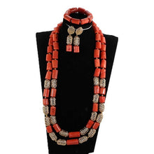 Load image into Gallery viewer, Exclusive Nigerian Green Coral Beads Long Necklace African Wedding Jewelry Set Quality Original Coral Bridal Necklace Set CL265