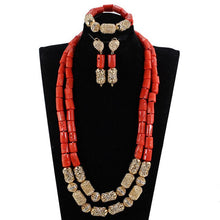 Load image into Gallery viewer, Exclusive Nigerian Green Coral Beads Long Necklace African Wedding Jewelry Set Quality Original Coral Bridal Necklace Set CL265