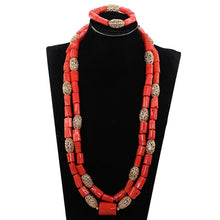 Load image into Gallery viewer, Exclusive Nigerian Green Coral Beads Long Necklace African Wedding Jewelry Set Quality Original Coral Bridal Necklace Set CL265