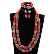 Load image into Gallery viewer, Exclusive Nigerian Green Coral Beads Long Necklace African Wedding Jewelry Set Quality Original Coral Bridal Necklace Set CL265