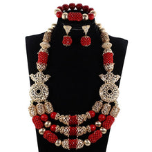 Load image into Gallery viewer, Exclusive Nigerian Green Coral Beads Long Necklace African Wedding Jewelry Set Quality Original Coral Bridal Necklace Set CL265