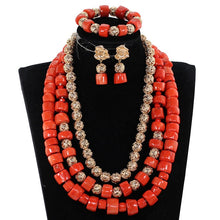 Load image into Gallery viewer, Exclusive Nigerian Green Coral Beads Long Necklace African Wedding Jewelry Set Quality Original Coral Bridal Necklace Set CL265