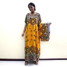 Load image into Gallery viewer, Leopard Print Cotton Casual Long Dress Women Autumn Round Neck African Dashiki Clothes With Scarf