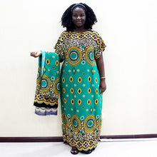 Load image into Gallery viewer, Leopard Print Cotton Casual Long Dress Women Autumn Round Neck African Dashiki Clothes With Scarf